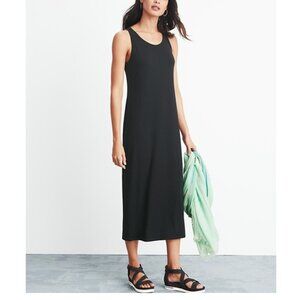 Eileen Fisher Black Flowy Scoop-Neck Midi Tank Dress Minimalist Versatile Sz M